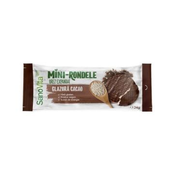 Sanovita Mini Rondele din orez cu glazura de cacao, 24 g