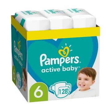 Pampers Scutece Active Baby, Marimea 6 Extra Large, 13 -18 kg, 128 bucati