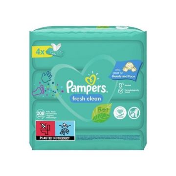 Pampers Servetele umede Fresh Clean, 4 pachete x 52, 208 bucati