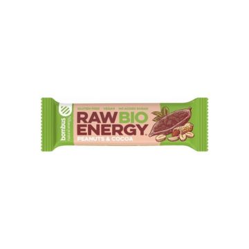 Bombus Baton energizant, Raw Energy, cu arahide si cacao, 50g