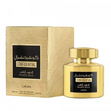 Lattafa Confidential Private Gold Apa de Parfum, Femei (Concentratie: Apa de Parfum, Gramaj: 100 ml)