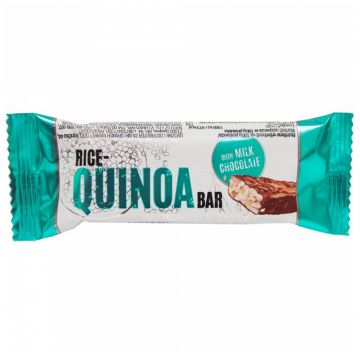 Baton din orez expandat si quinoa cu glazura de ciocolata cu lapte, 18g, Soco