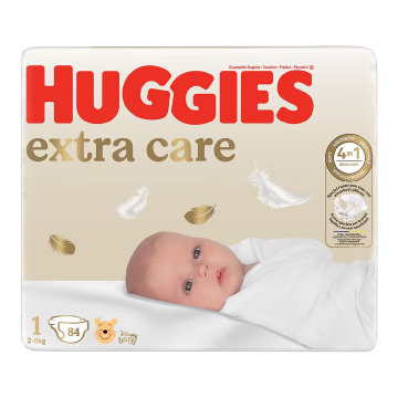 Scutece Extra Care Nr.1, 2-5 kg, 84 bucati, Huggies