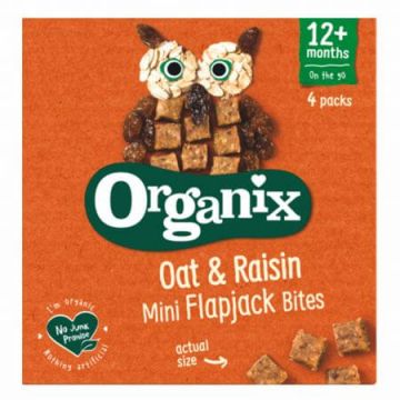 Cubulete Bio din ovaz integral si stafide Flapjack, +12 luni, 4x12g, Organix
