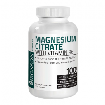 Magneziu citrat 100 mg + Vitamina B6 5 mg, 100 tablete, Bronson Laboratories