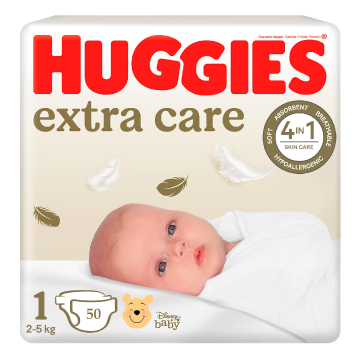 Scutece Extra Care Nr.1, 2-5 kg, 50 bucati, Huggies