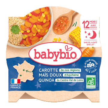 Meniu fondue de morcovi si porumb dulce cu quinoa Bio, 230g, BabyBio