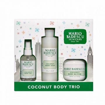 Set ingrijire corp Mario Badescu Coconut Body Trio, Unt de corp Coconut Body Butter, 113 g + Gel de dus Coconut Body Soap, 236 ml + Ulei de corp Coconut Body Oil,100 ml