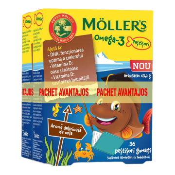 Pachet 2 bucati * Moller s Omega-3, 36 pestisori gumati aroma cola