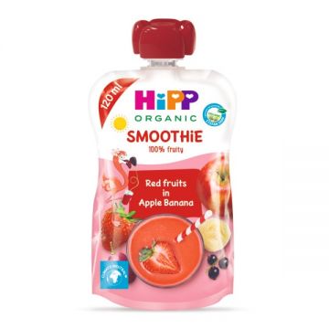 Smoothie capsuni cu mere si banane Eco, 120ml, HiPP