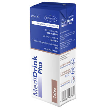 Supliment nutritiv cu aroma de cafea Medidrink Plus, 200ml, Medifood