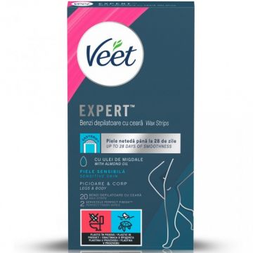 Benzi depilatoare cu ceara rece pentru piele sensibila, 12 bucati, Veet Benzi depilatoare cu ceara rece pentru piele sensibila, 12 bucati, Veet