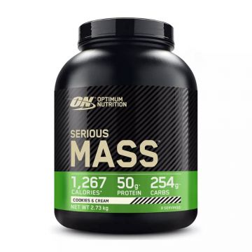 Gainer pudra proteica Serious Mass cu aroma de biscuiti si crema, 2.73kg, Optimum Nutrition