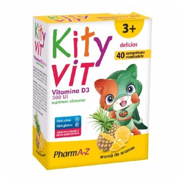Kityvit Vitamina D3 cu aroma de ananas, 40 comprimate masticabile, PharmA-Z