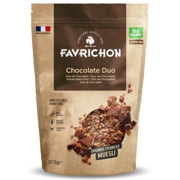 Musli bio crocant cu 2 feluri de ciocolata, 375g, Favrichon
