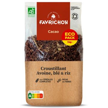 Musli bio crocant cu cereale integrale si cacao format economic, 1kg, Favrichon