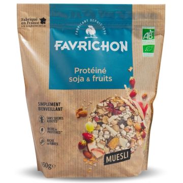 Musli bio fara zahar cu 40% proteine, soia si fructe, 450g, Favrichon