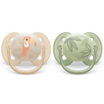 Suzete Ultra Soft Philips Avent, 0-6 luni, 2 bucati, Verde si Galben cu Desen, SCF091/07, Philips