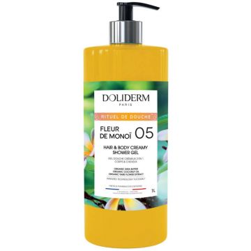 Gel de dus si sampon cremos cu extract de tiare 2 in 1, 1l, Doliderm