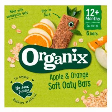 Batoane Bio din ovaz integral cu mere si portocale, +12 luni, 6 batoane x 23 g, Organix
