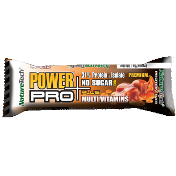 Baton energizant cu aroma de caramel Power Pro Plus, 80g, Nature Tech