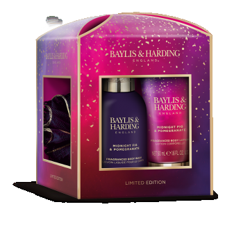 Baylis & Harding, Set cu smochine si rodie, Burete de baie, gel de dus si lotiune de corp