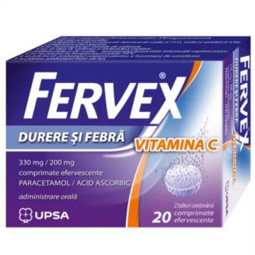 Fervex durere si febra vitamina C 330mg/200mg, 20 comprimate, Upsa