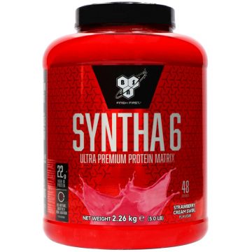 Proteine din zer + izolat proteic syntha 6 aroma capsuni Swirl, 2.26kg, BSN