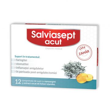 Salviasept Acut, fara zahar, 12 comprimate, Zdrovit