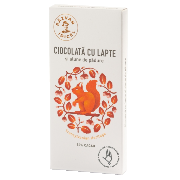 Ciocolata 54% cacao cu lapte si alune de padure, 80g, Razvan Idicel