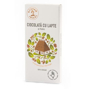 Ciocolata 54% cacao cu lapte si fistic, 80g, Razvan Idicel