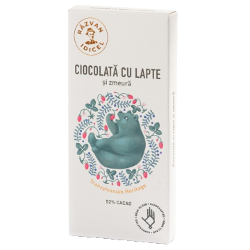 Ciocolata 54% cacao cu lapte si zmeura, 80g, Razvan Idicel