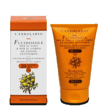 L'Erbolario Sun Fluid pentru fata si corp Argan&E SPF20, 125ml