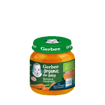 Piure Bio din morcovi si cartofi dulci de la 4 luni, 125g, Gerber