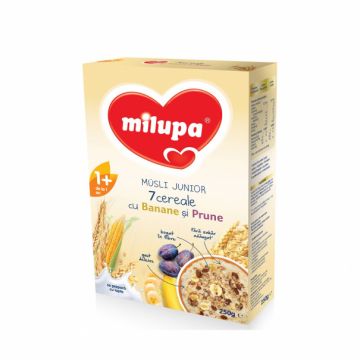 Musli Junior din 7 cereale cu banane si prune +1 an, 250g, Milupa