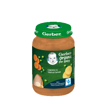 Piure Bio din legume cu vitel si cartofi de la 6 luni, 190g, Gerber