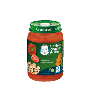 Piure Bio din morcovi cu rosii si curcan de la 6 luni, 190g, Gerber