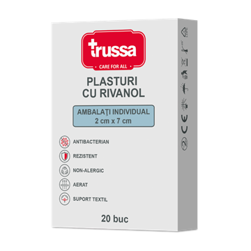 Trussa Plasturi cu rivanol 2x7cm, 20 bucati