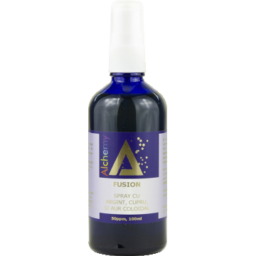 Fusion Mix sinergic de argint cupru si aur coloidal 50ppm, 100ml, Alchemy Fusion Mix sinergic de argint cupru si aur coloidal 50ppm, 100ml, Alchemy