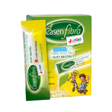 Solutie cu fibre vegetale gust neutru Casen Fibra Junior, 14 plicuri, Recordati