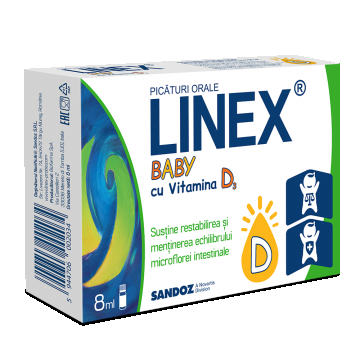 Linex Baby cu vitamina D3, 8ml, Sandoz Linex Baby cu vitamina D3, 8ml, Sandoz
