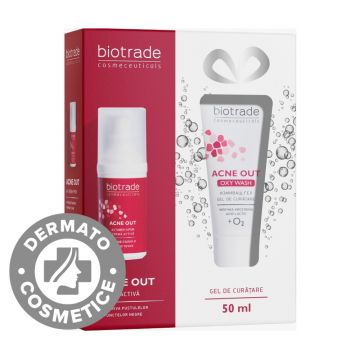 Pachet Acne Out crema activa 30ml + gel de curatare Oxy Wash 50ml Gratuit, Biotrade Pachet Acne Out crema activa 30ml + gel de curatare Oxy Wash 50ml Gratuit, Biotrade