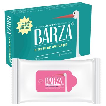 Pachet Test de ovulatie x 1 bucata + Servetele umede cu bicarbonat de sodiu x 20 bucati, Barza Pachet Test de ovulatie x 1 bucata + Servetele umede cu bicarbonat de sodiu x 20 bucati, Barza