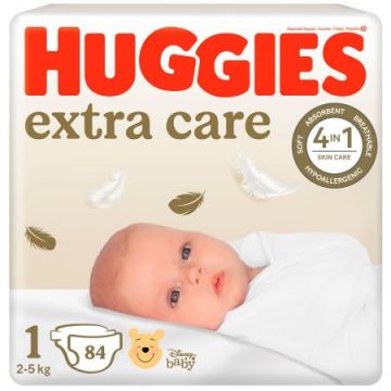 Scutece Elite Extra Care Marimea 1 pentru 2 - 5kg, 84 bucati, Huggies