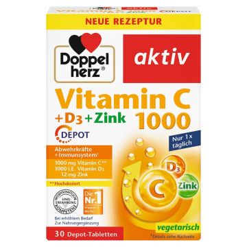 Doppelherz Vitamina C 1000 mg + D3 + Zinc Depot 30 comprimate