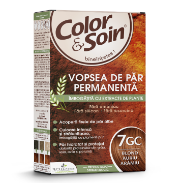 Vopsea de par fara amoniac, fara silicon, blond auriu aramiu, 7GC, Color&Soin
