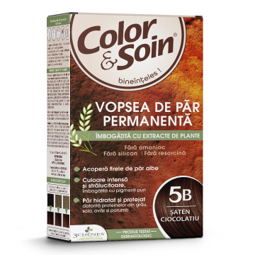Vopsea de par fara amoniac, fara silicon, saten ciocolatiu, 5B, Color&Soin