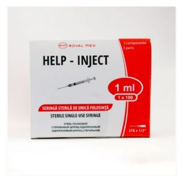 Seringa pentru insulina cu ac 1ml - 100 bucati Help-Inject