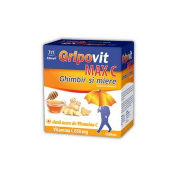 Gripovit max C ghimbir+miere, 10 plicuri