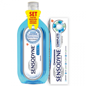 Sensodyne pasta de dinti Complete Protection - 75ml (pachet promo + Sensodyne apa de gura Cool Mint 500ml)